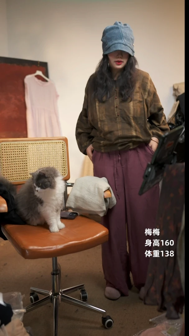 身上长裤阔腿裤砂洗亚麻裤