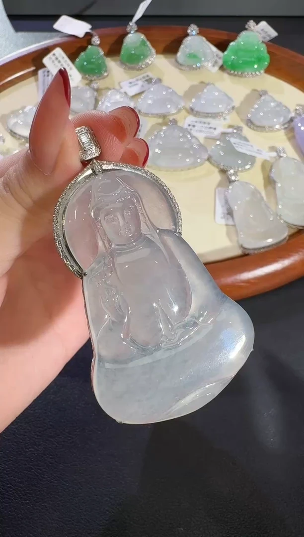 翡翠18K金镶嵌吊坠(不含链)【源头工厂】钻石镶嵌