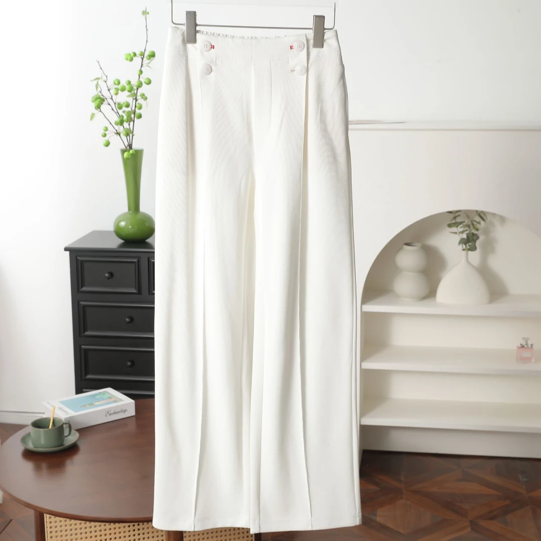 02077 品质柜货！精裁！女士气质显瘦百搭时尚纯色垂感直筒休闲裤