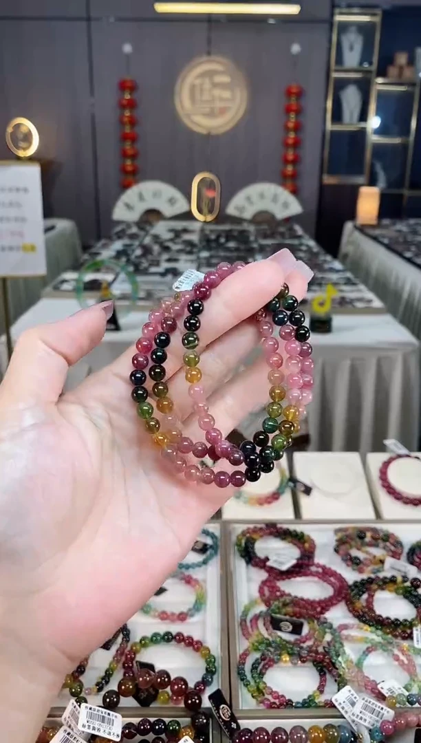 未镶嵌透体老矿碧玺彩虹三圈手串5mm+碧玺hon多样性发一条