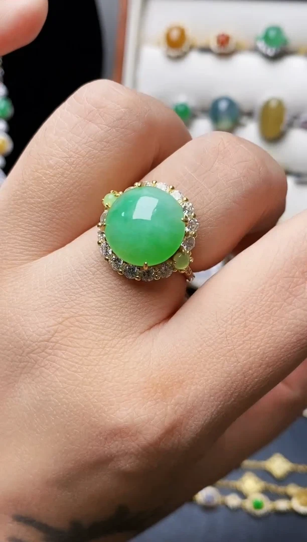 银S925镶嵌戒指翡翠0498