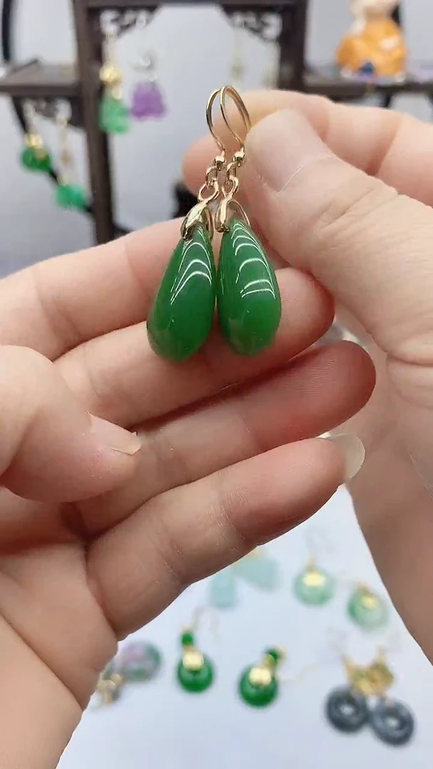 和田玉14K金镶嵌耳饰21