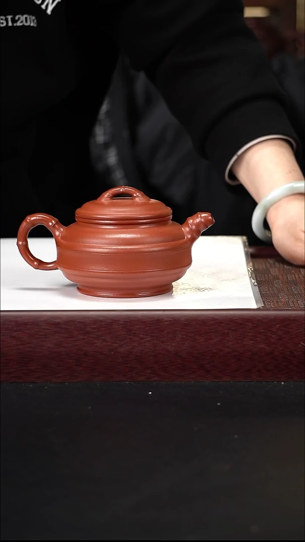 茶壶紫砂ZQ朱泥双线竹鼓