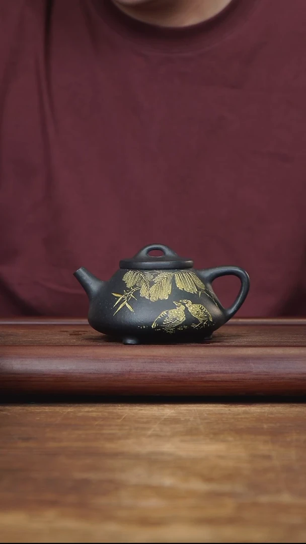 茶壶紫砂240ml 高工作品子冶石瓢 紫泥还原烧