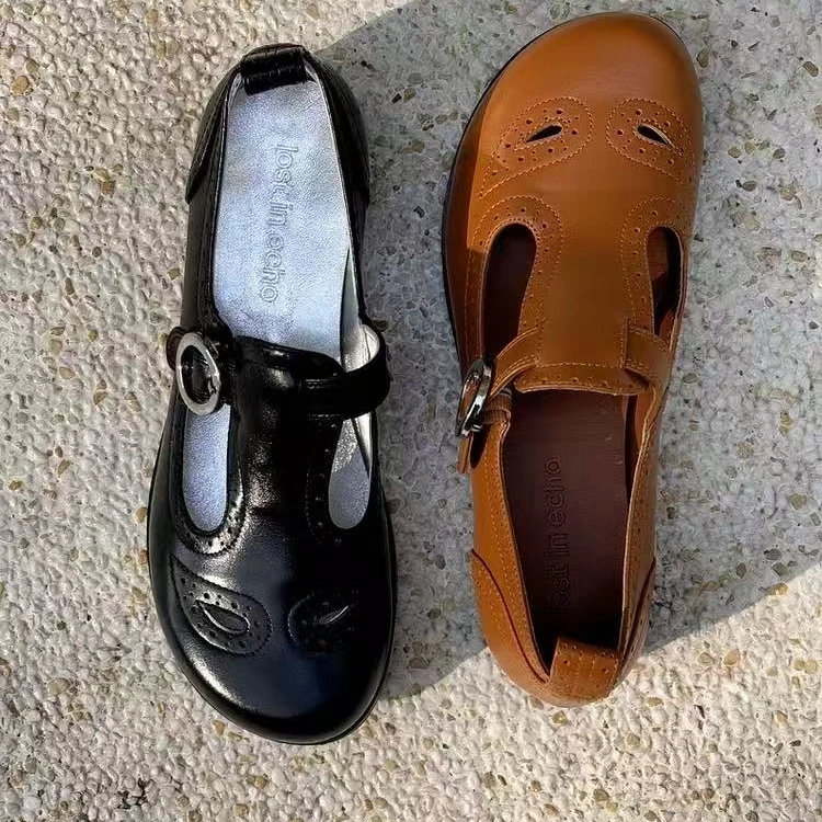 LOST IN ECHO 2025春夏新款时尚轻便柔软镂空布洛克玛丽珍单鞋