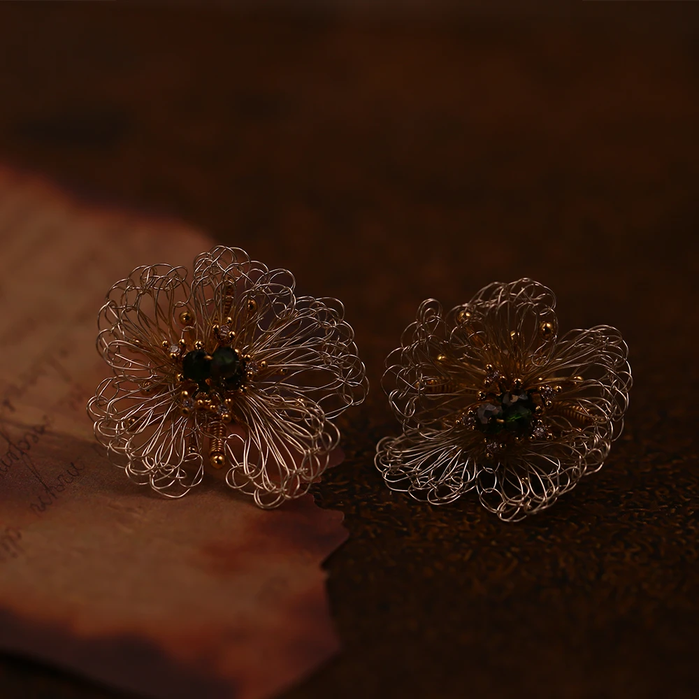 铜合金合成锆石耳饰 【夕颜】小众气质-8830 耳环轻奢高级感简约