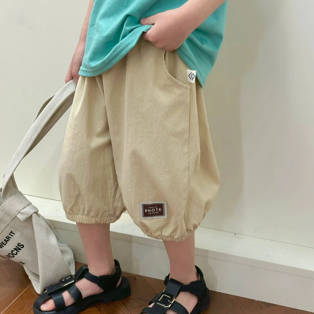 夏季新款男童七分裤纯棉薄款2025儿童韩版宽松短裤百搭纯色休闲裤