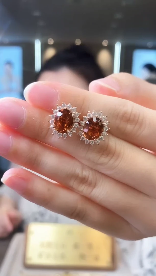 耳饰银S925镶嵌水晶09天然宝石