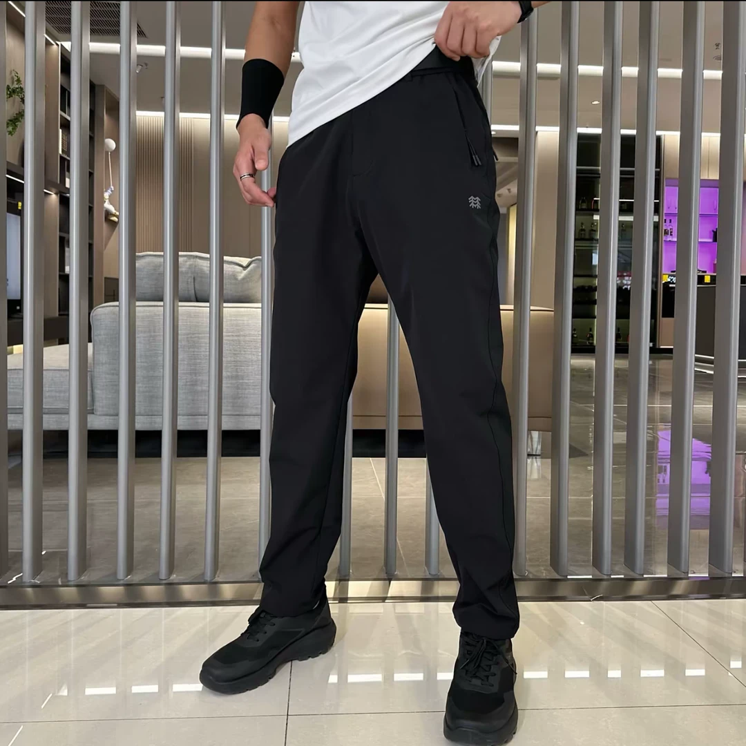 秋季男士长裤免烫中腰防风休闲裤男士时尚修身裤子黑色拉链松紧腰