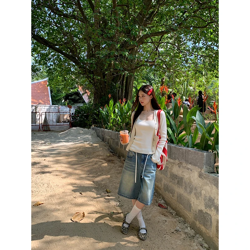 【七分裤】夏季休闲小众高腰薄款显瘦百搭宽松七分牛仔裤24112608