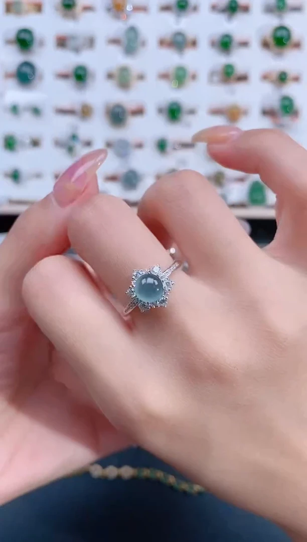 翡翠戒指银S925镶嵌天然翡翠