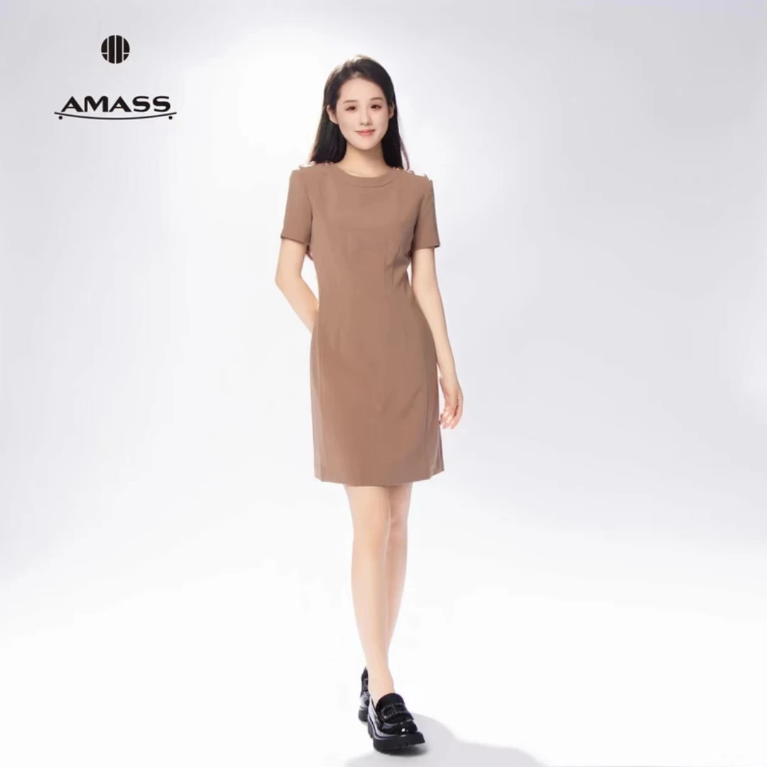 AMASS/阿玛施高腰显瘦百搭时尚气质短袖连衣裙收腰短裙女5500457