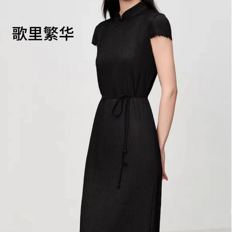 E+2025春季新款褶艺立领半袖国风旗袍连衣裙0720