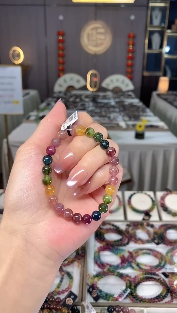 未镶嵌透体老矿碧玺彩虹单圈手串7mm+碧玺多样性发一条hon