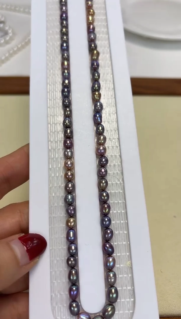 颈饰银S925镶嵌淡水珍珠5-6mm无核彩珍珠项链