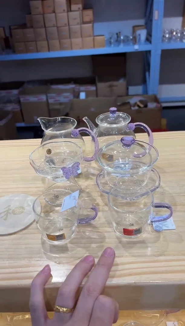 禾器-清莲壶-浅紫色+浮莲浅紫+清尚杯浅紫2只+禅语浅紫+蝶梦滤网