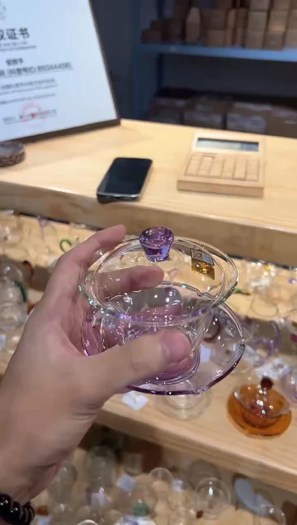 禾器-荷叶盖碗-浅紫色+++