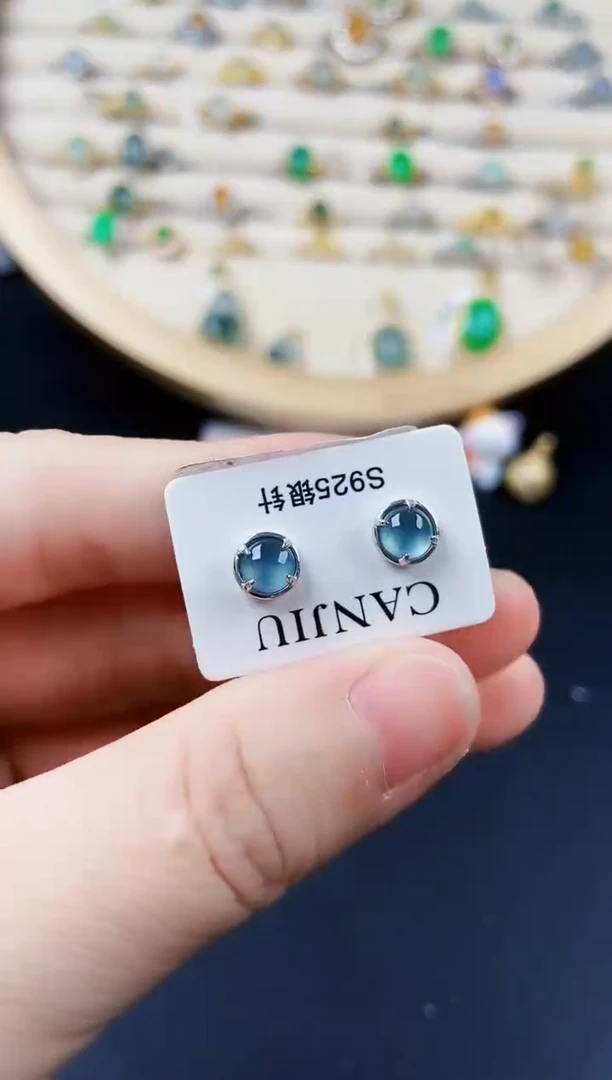 【闪购商品】翡翠耳饰银S925镶嵌44656