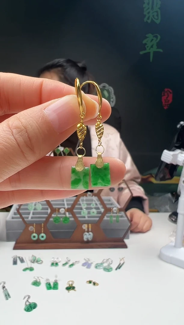 银S925镶嵌翡翠耳饰001