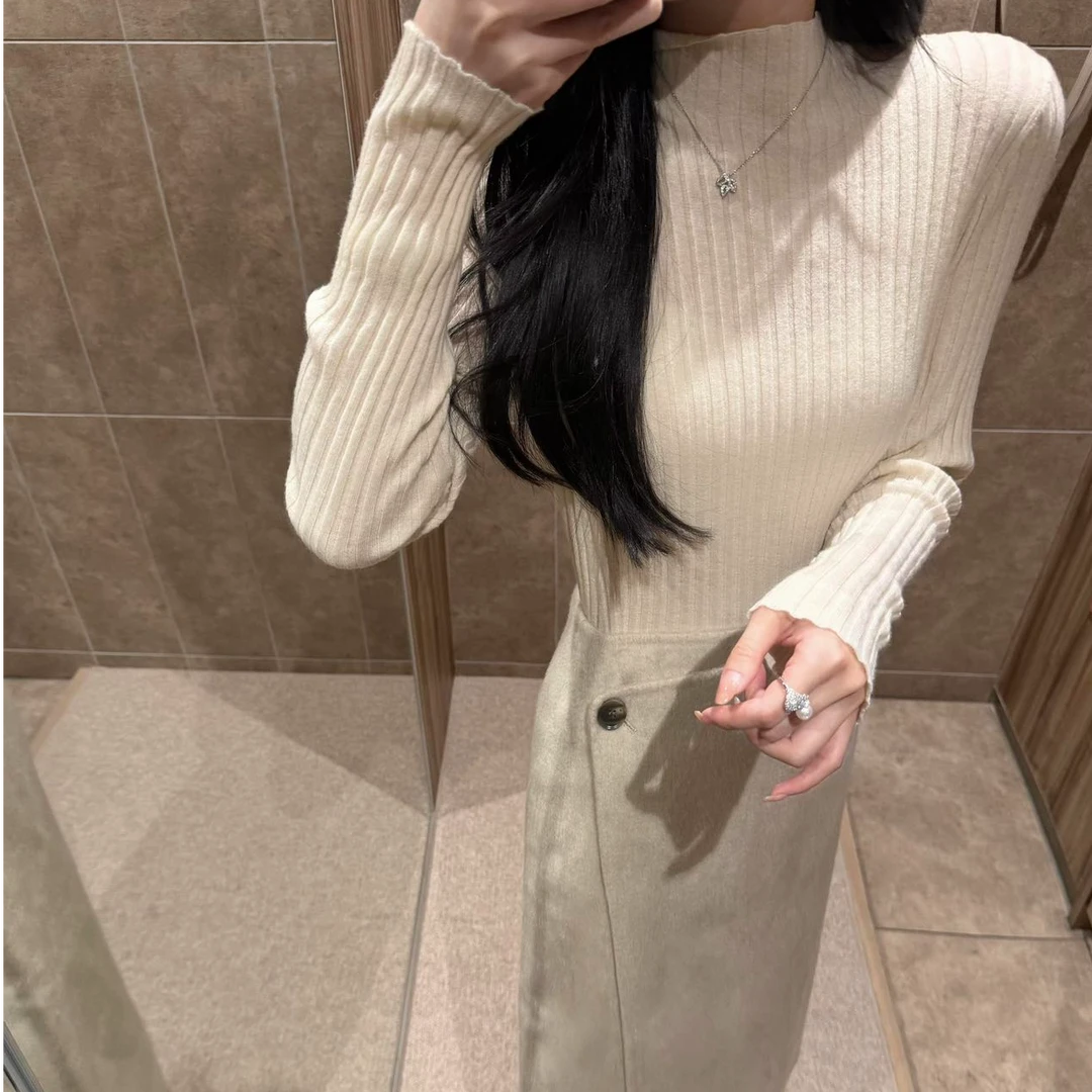 简约气质显瘦洋气针织修身长袖上衣性感辣妹外穿半身裙时尚两件套