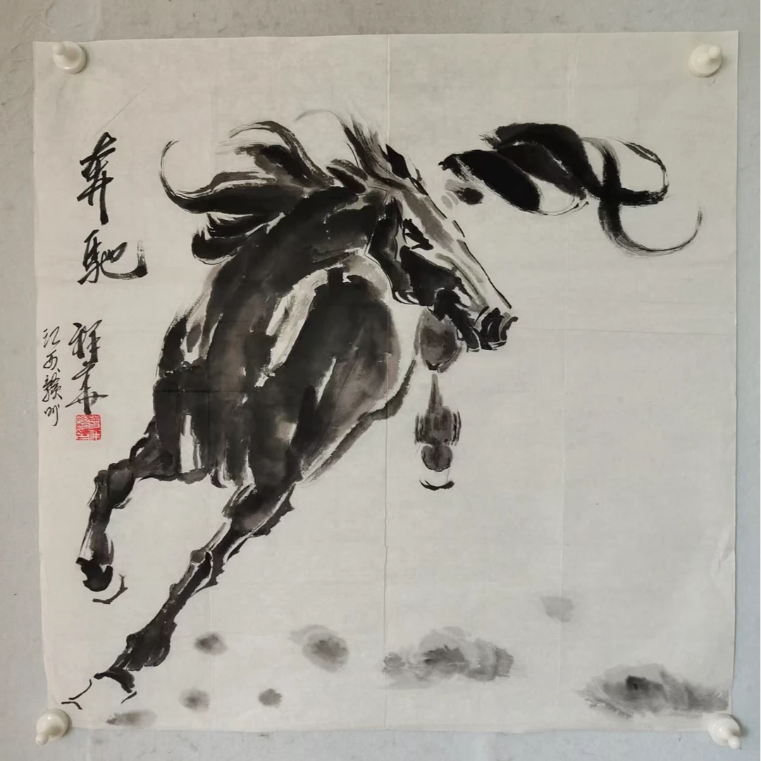 89  多年前纯手绘老字画《马》中堂  尺寸 68×68