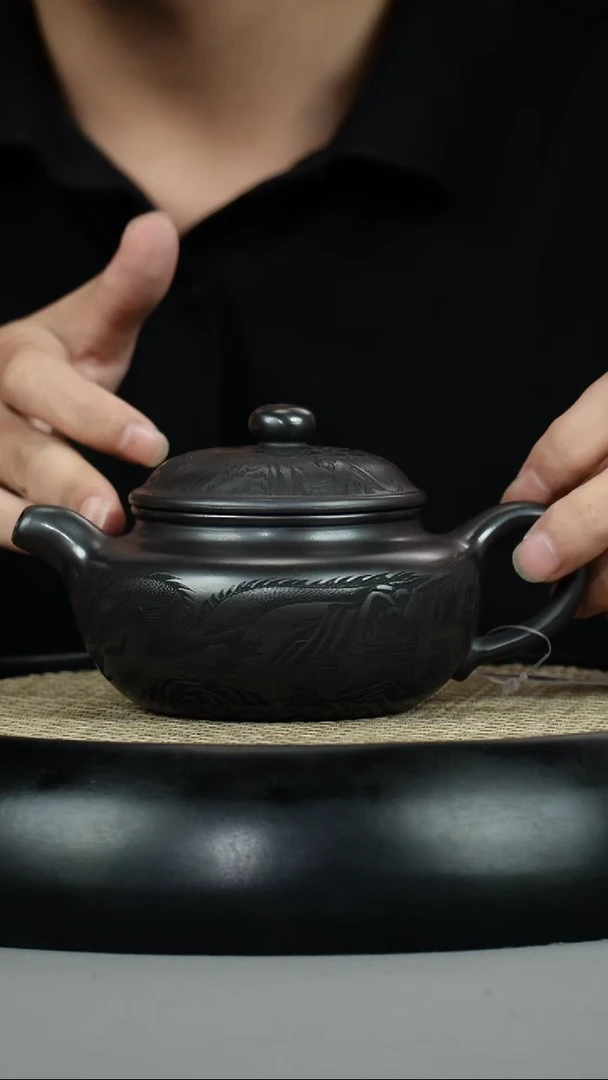 茶壶紫砂石黄 龙纹仿古 龙行天下