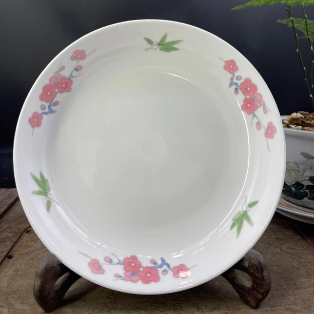 醴陵釉下五彩手绘7寸毛瓷梅花深盘高温家用好瓷微瑕