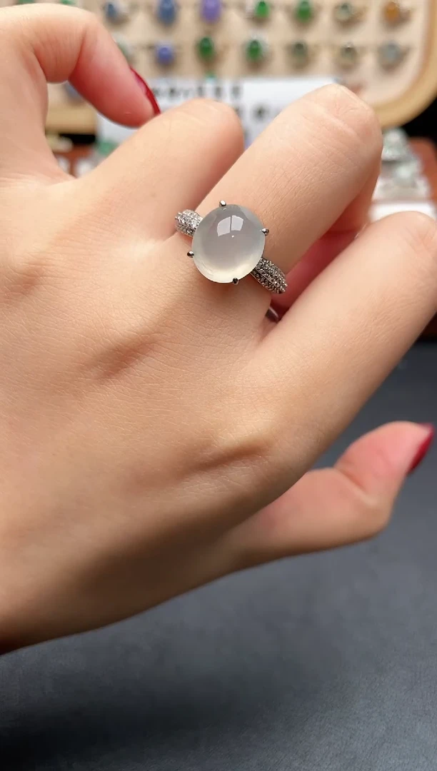 银S925镶嵌戒指翡翠一物一证一礼盒