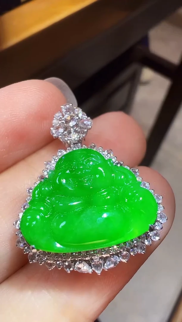 吊坠(不含链)18K金镶嵌翡翠佛公