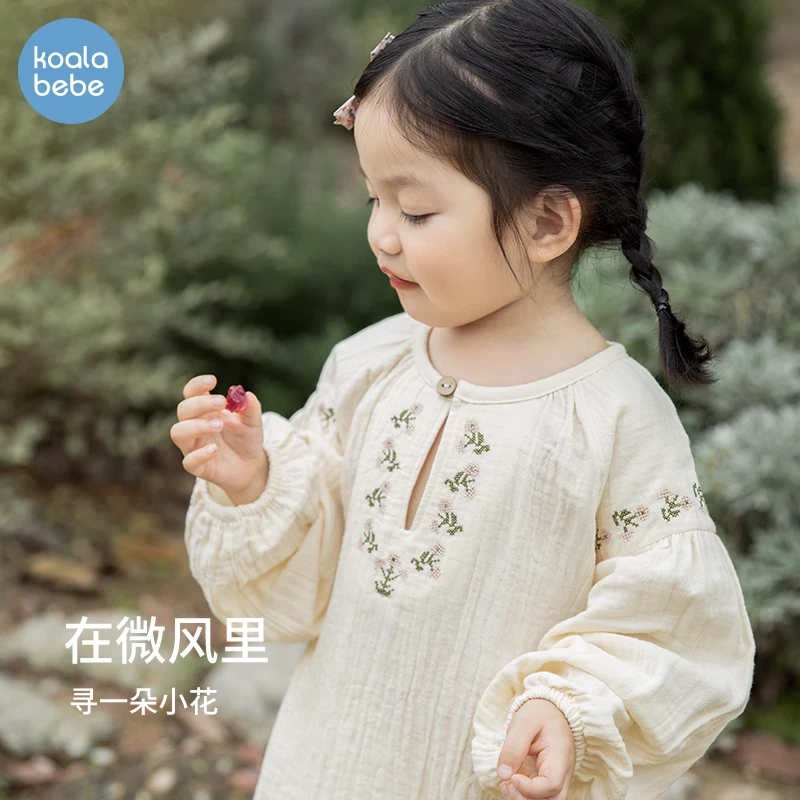 考拉鼻鼻透气皱皱纱·仙仙小花连衣裙]夏季女童柔软裙子