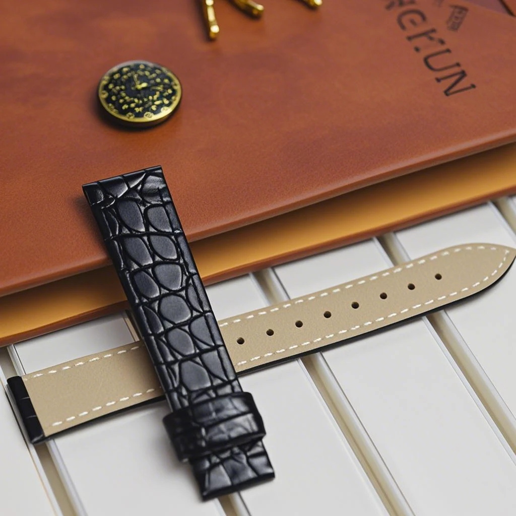 琅琨于浪琴真皮表带蝴蝶扣石头纹圆纹超薄黑色精品双面头层手表带