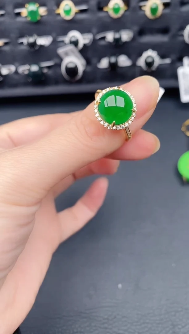 银S925镶嵌戒指翡翠天然a货翡翠302