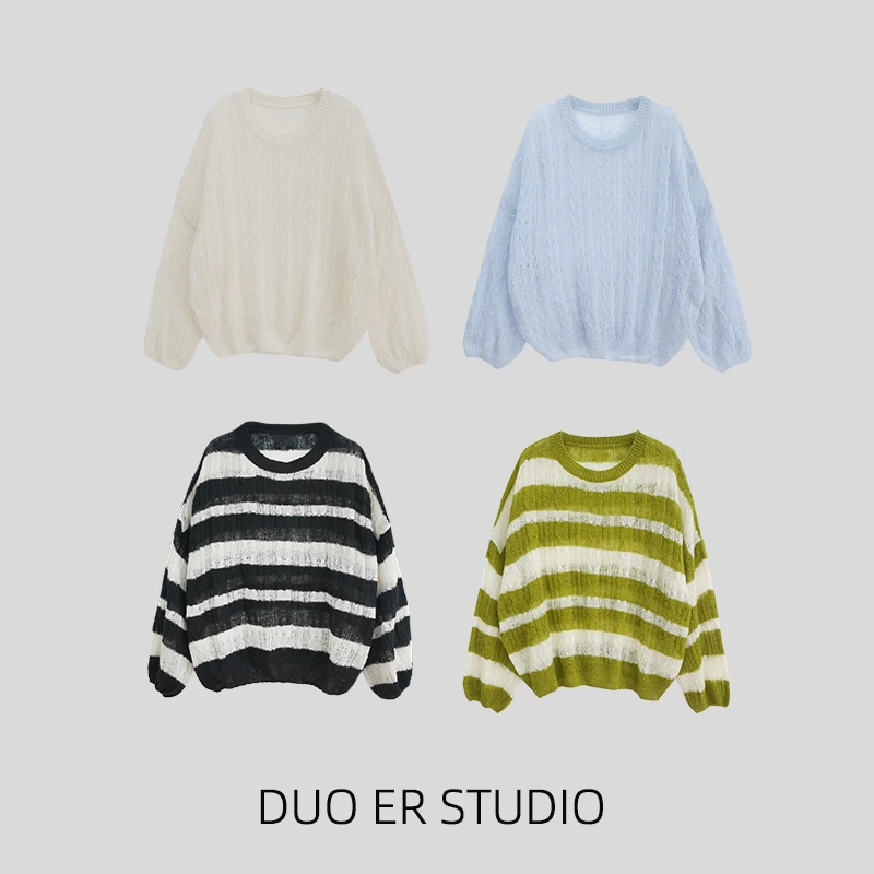 【朵儿studio】“纸片人”穿上秒瘦!纱线柔软不扎!条纹针织衫 D142
