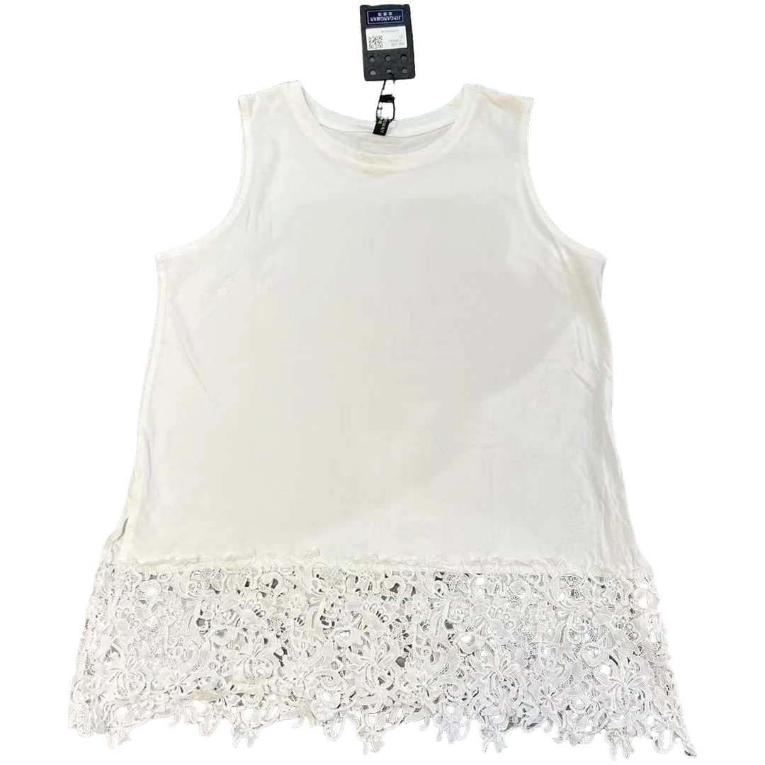 下摆拼蕾无袖背心