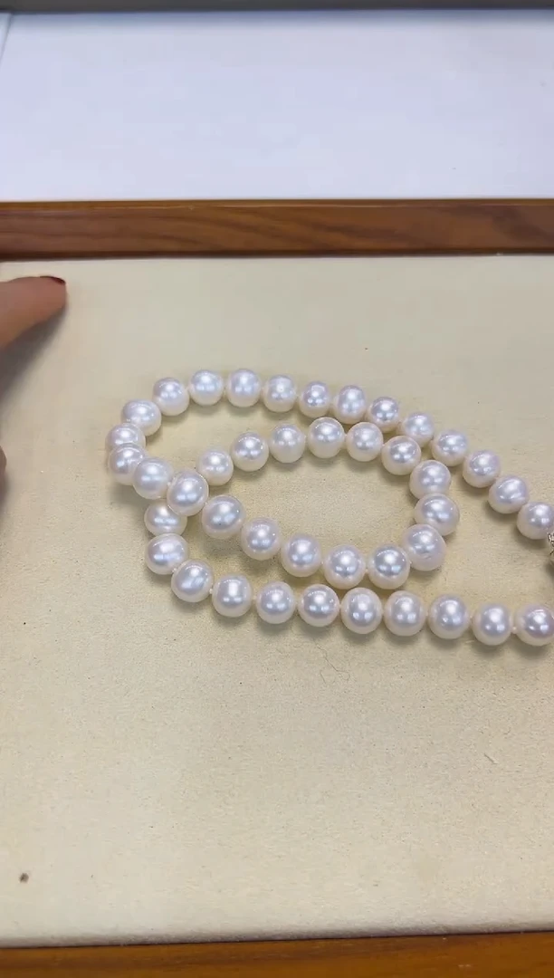 颈饰银S925镶嵌淡水珍珠9.5-10.5mm无核白珠项链