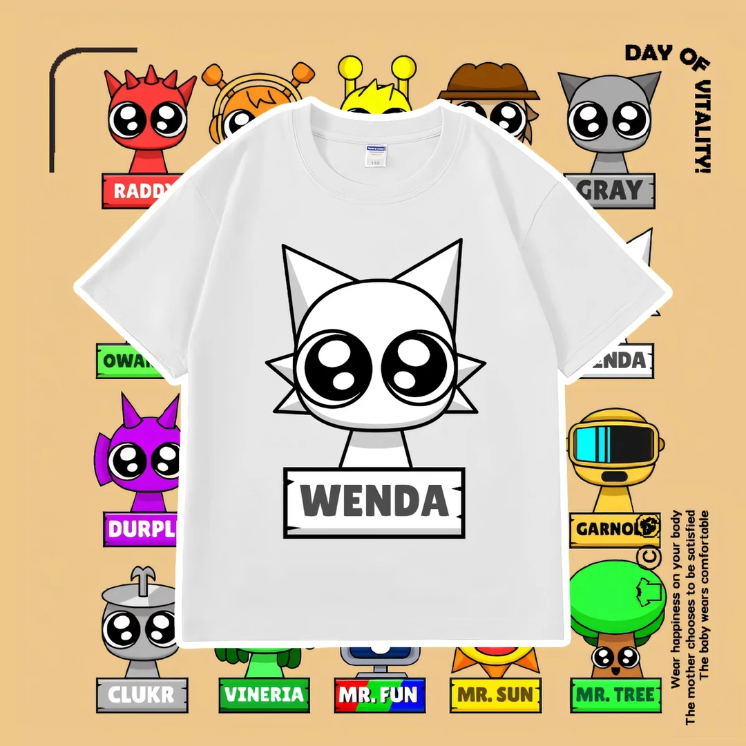 新款儿童纯棉品质童装Sprunki节奏盒子圆领T恤音乐游戏男女童潮流