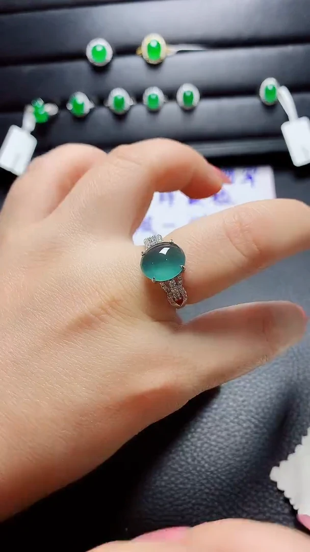 银S925镶嵌戒指翡翠天然翡翠A货s925银镶