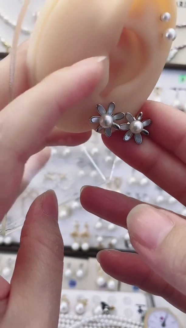 银S925镶嵌耳饰淡水珍珠23