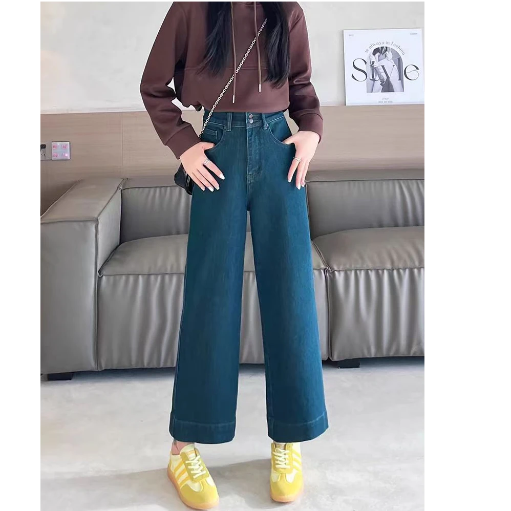 龚N 休闲春秋款百搭时尚潮流风直筒高腰牛仔裤显瘦蓝色