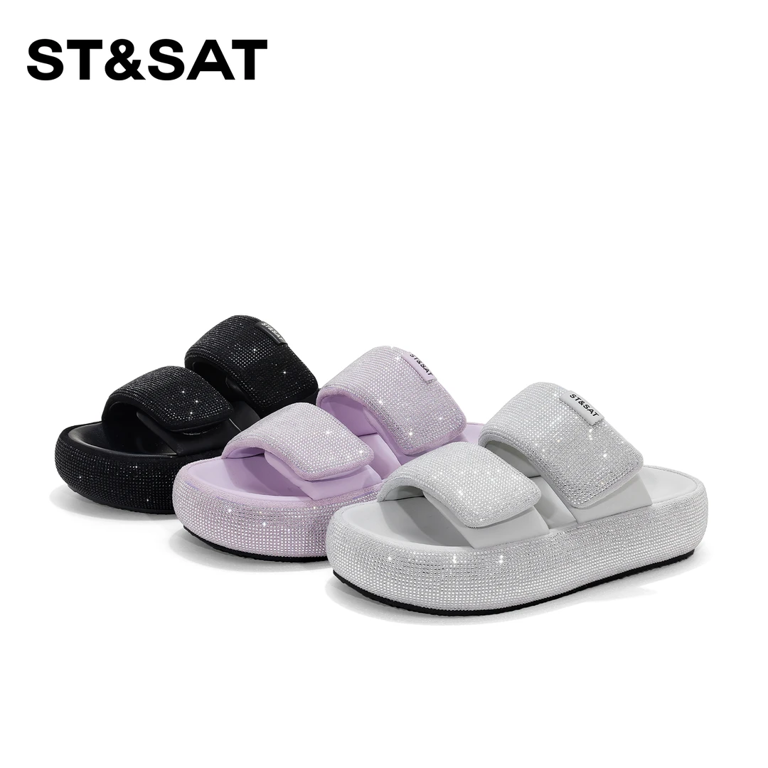 St&Sat/星期六休闲凉鞋女2024夏季新款韩系流行厚底增高舒适拖鞋