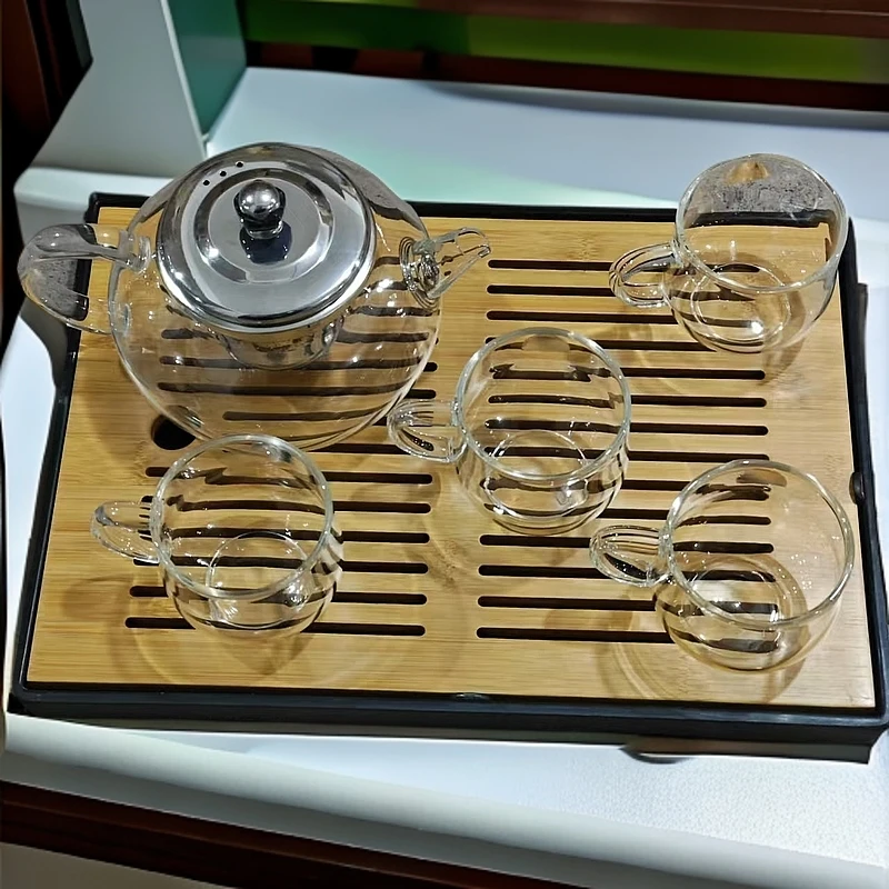 丁香创意简约透明高雅壶六件套（FL8043茶盘)