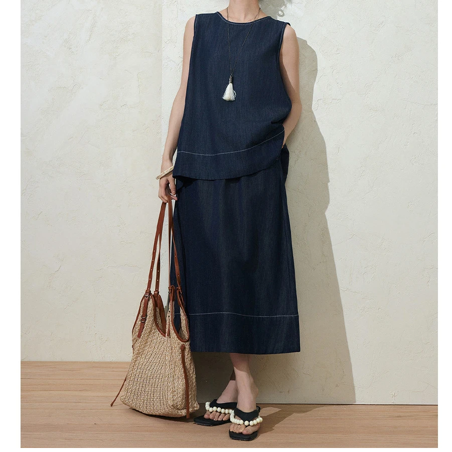 【富贵专属】复古藏青镂空马甲背心短裙宽松显瘦套装女SE1049