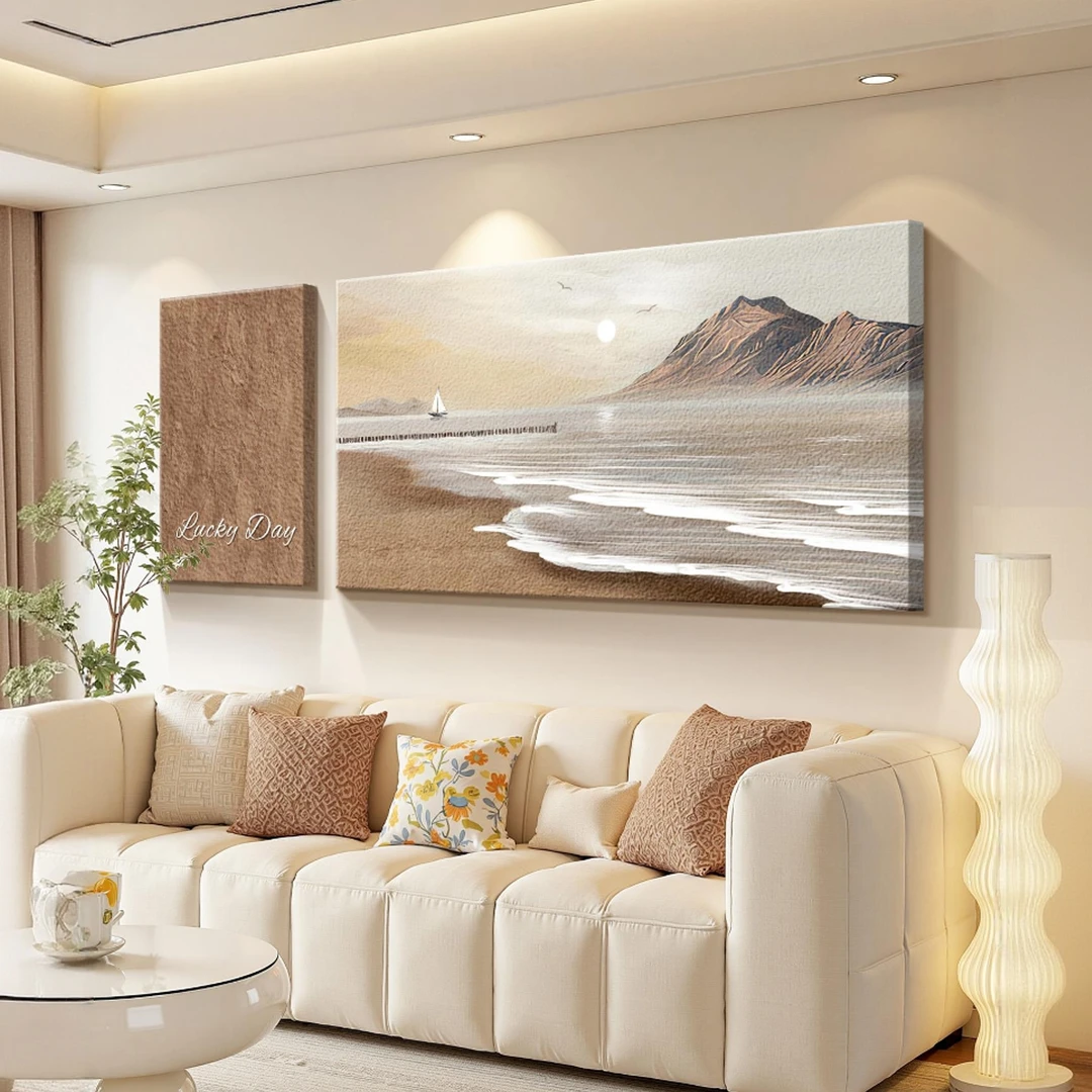 海上日出客厅装饰画现代简约沙发背景墙挂画2025新款高级感壁画