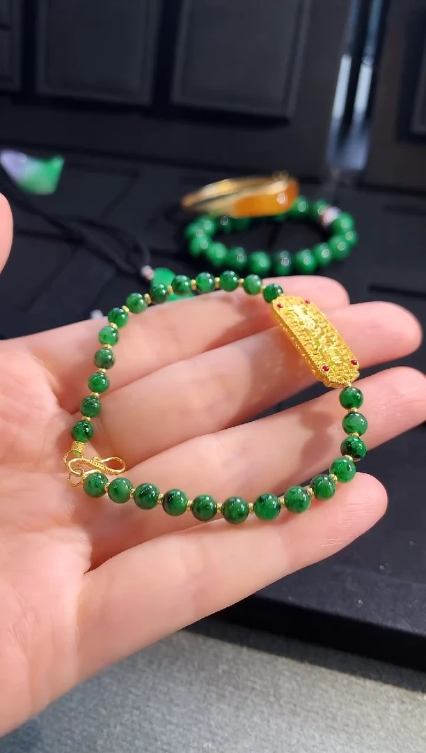 【闪购商品】翡翠手链18K金镶嵌手饰