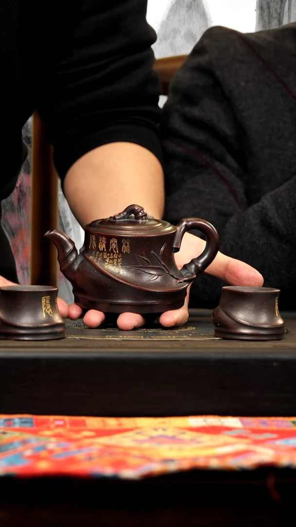 【闪购商品】紫砂茶壶BYM 古乌泥 佛肚竹套组