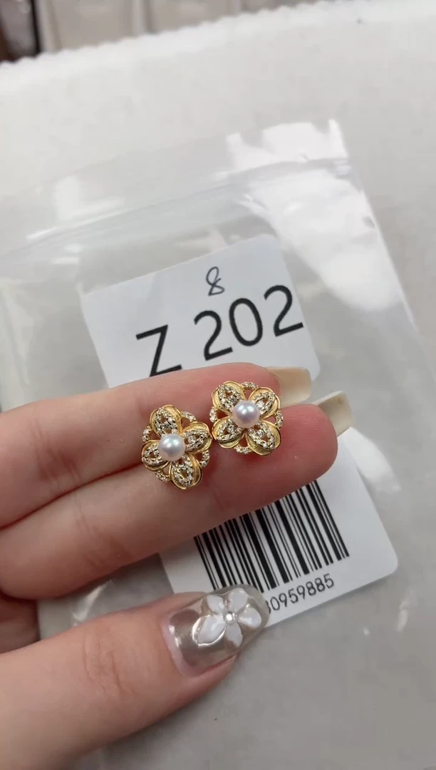 银S925镶嵌耳饰淡水珍珠Z202