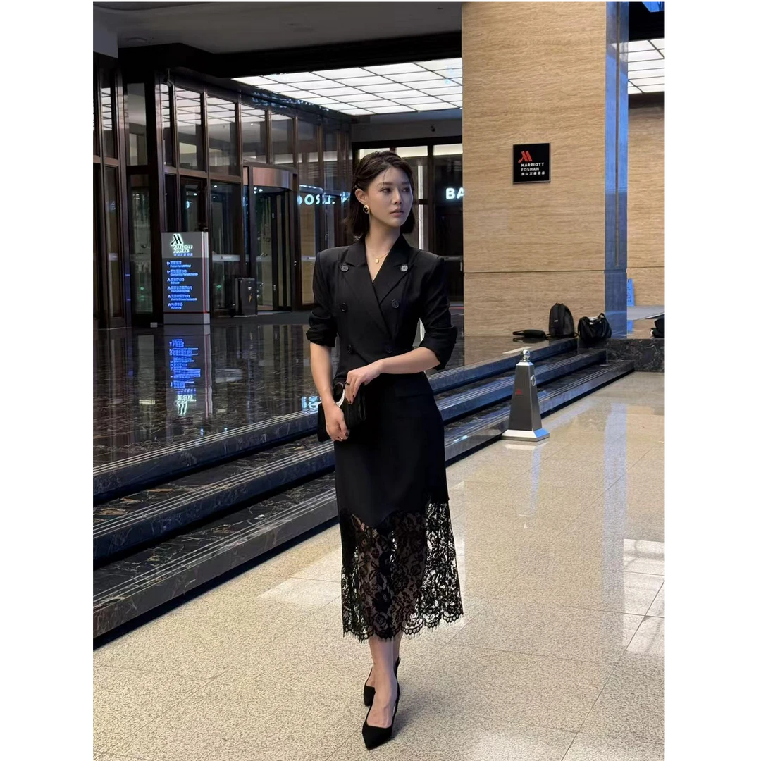 DENGDAHA 「大哈」女人味 设计蕾丝边气质连衣裙HBZXP622331