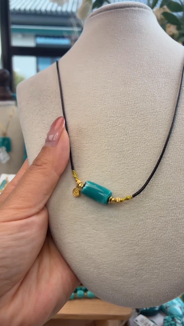 银S925镀金镶嵌绿松石项链1