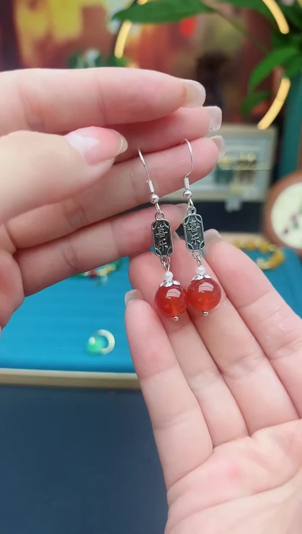 玛瑙/玉髓耳饰银S925镶嵌730000