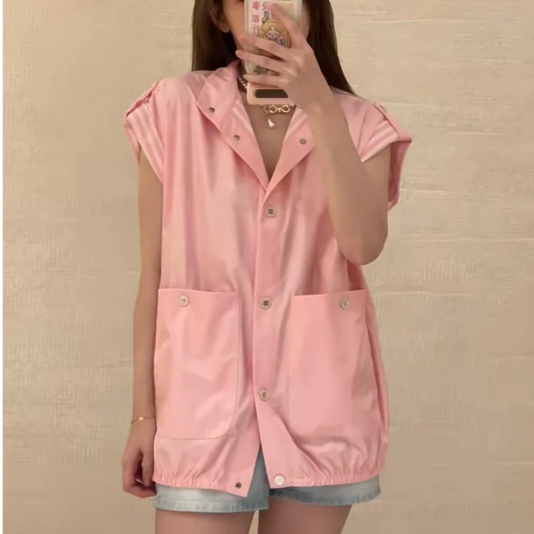 99新 Chanel/香奈儿 34码24MCoco beach粉色无袖夹克外套